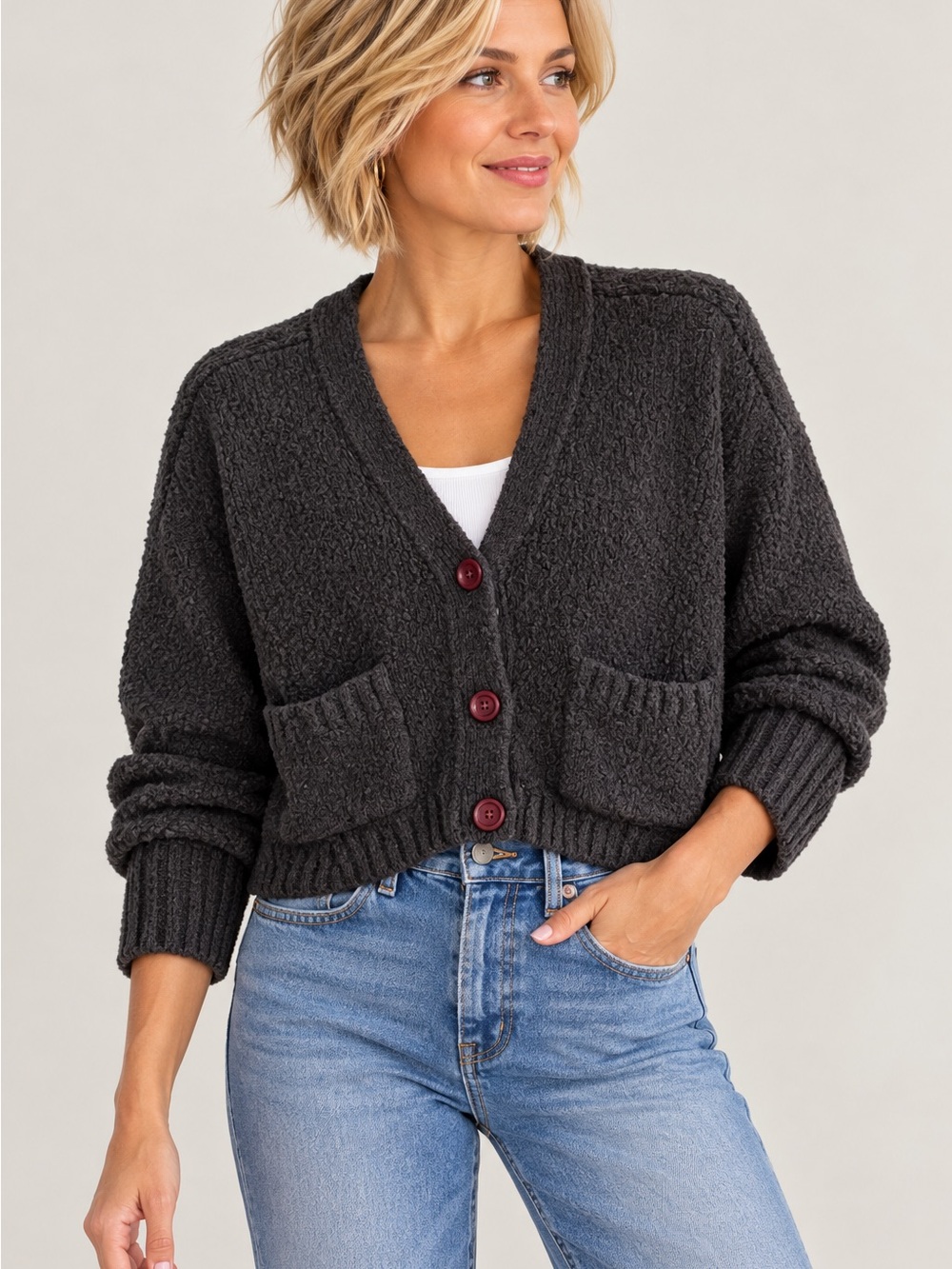 Cotton by Autumn Cashmere Organic Cotton Cropped Cardigan Sweater S
